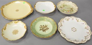 Ten hand painted porcelain dishes to include Limoges three part dish, Haviland Limoges serving dish, etc. dia. 9" to 13".