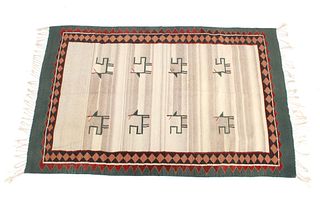 Zapotec Banded Pictorial Woven Wool Rug