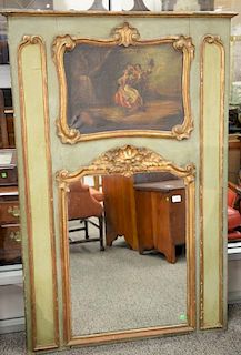 French painted and gilt Trumeau mirror, 64" x 43".
