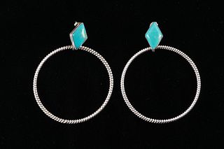 Navajo V Betone Sterling Silver Turquoise Earrings