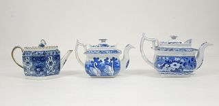 (3) English Pearlware Teapots, 19th C.