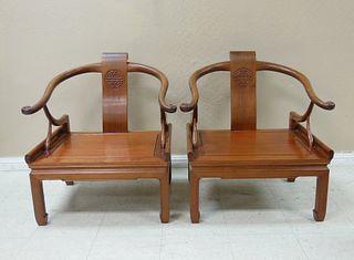 Pair of Oriental Yoke Back Low Chairs.