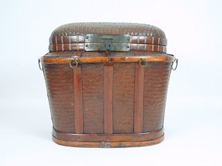 Oriental Rattan Woven Lidded Large Basket.