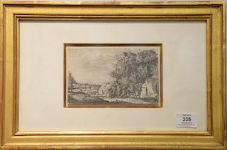18th/19th century engraving landscape, sight size 4" x 6 1/2".