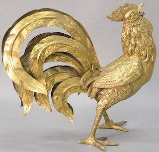 Brass rooster, ht. 11 in.; lg. 13 in.