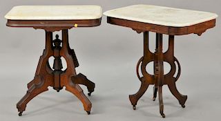 Two Victorian marble top tables, 20" x 28" & 21" x 30"
