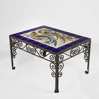 Mexican Wrought Iron and Painted Tile Table