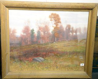 Fred Daniels (1872) oil on board under glass "November Color" landscape signed lower right F.H. Daniels 1935, 24" x 30".