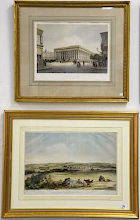 Four lithographs including: After G.F. Daniels "View of Oxford Mass from Fort Hill" Faneuil Hall, Boston (colored litho), "Vue de la...