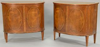 Pair of mahogany inlaid two door cabinets, Federal style with banded inlaid tops. ht. 33", wd. 36", dp. 16"