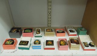 (15) Russian Lacquer Miniature Boxes.