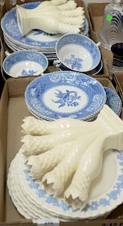 Two box lots with Spode and Wedgwood and pair of Colonial Williamsburg posy holders.
