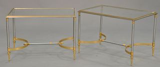 Pair of modern Polish aluminum and brass rectangle side tables. ht. 17", top: 15" x 24"