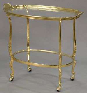 Brass and glass tea cart. ht. 32", top: 22" x 36 1/2"