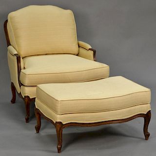 Ethan Allen Louis XV style chair and ottoman with original tags.