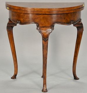 Burlwood Queen Anne style games table. ht. 31", wd. 30", dp. 15".