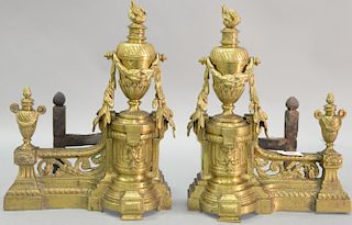 Pair of French bronze andirons, ht. 12".