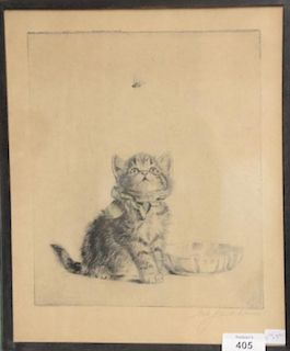 Meta Pluckebaum (1876-1954) three hand colored etchings of kittens signed lower right Meta Pluckebaum, 11 3/4" x 9 3/4", 11 3/4" x 9...