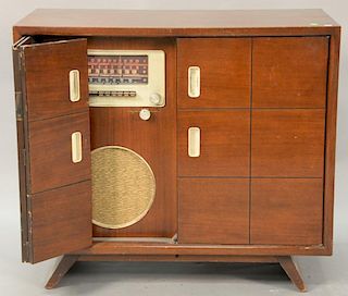 Vintage mahogany stereo cabinet Garrard record player and short wave radio, ht. 32", wd. 36", dp. 18".