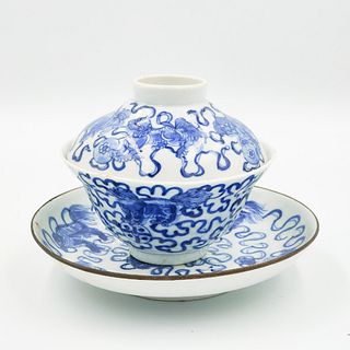 A blue and white porcelain tea set without saucer | ชุดถ้วยชามีฝาปิดกระเบื้องเคลือบน้ำเงินขาว ขาดจานรอง