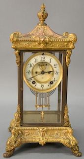 Ansonia brass and beveled glass regulator clock, ht. 16".