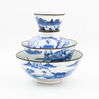 A blue and white porcelain tea set (individual cup)  | ชุดชากระเบื้องเคลือบน้ำเงินขาว