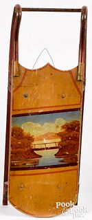 Miniature painted pine sled, 19th c.