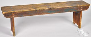 Painted pine mortised bench, 19th c.