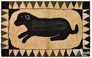 American hooked rug with dog, late 19th c.