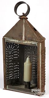 Punched tin candle lantern, 19th c.