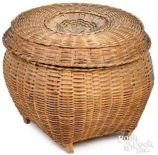 Large splint covered field basket, 19th c.