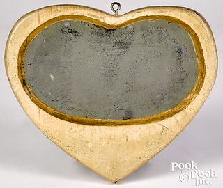 Painted pine folk art heart mirror, ca. 1900