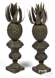 Pair of tin pineapple architectural finials