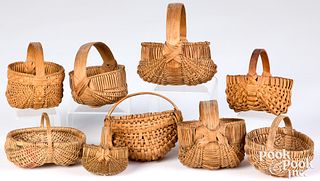 Nine miniature splint baskets, 19th c.