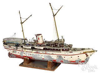 Painted tin passenger steamship model