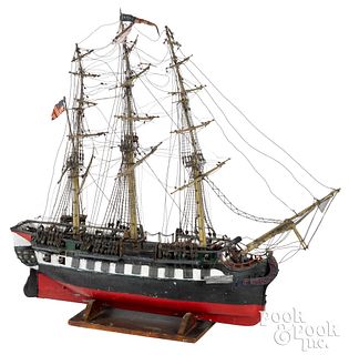 Painted tin USS Constitution frigate boat model