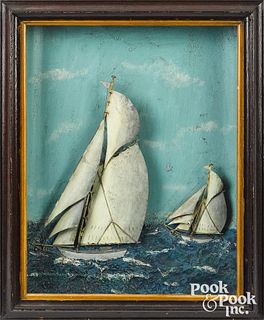 Frank G. Griffin painted tin sailboat diorama