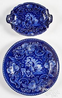 Historical Blue Staffordshire plate and undertray