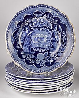 Nine Historical Blue Staffordshire plates