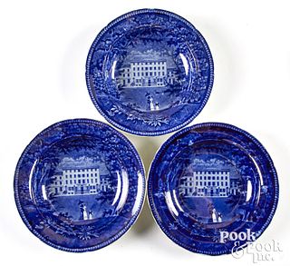 Three Historical Blue Staffordshire shallow bowls