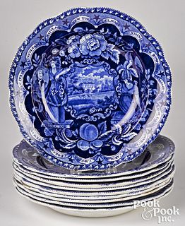 Ten Historical Blue Staffordshire shallow bowls