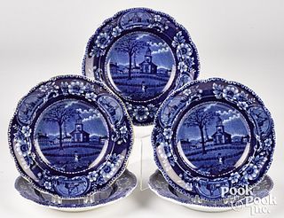 Five Historical Blue Staffordshire shallow bowls