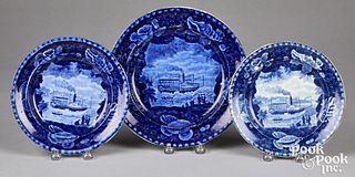Three Historical Blue Staffordshire plates