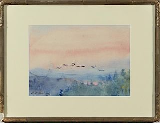 Florence Nightingale Thallon (1856-1924): Landscape with Birds in Flight