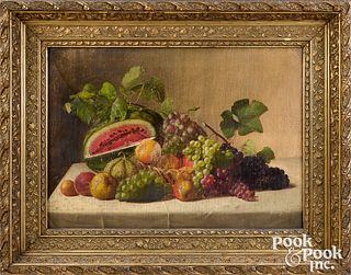 Oil on canvas still life with fruit, late 19th c.