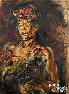 Affandi oil on canvas titled Balinese Cock Fighter