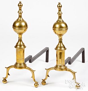 Pair of New York brass andirons, early 19th c.