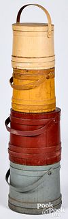 Stack of four painted firkins, 19th c.