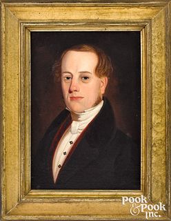 American oil on canvas portrait of a young man