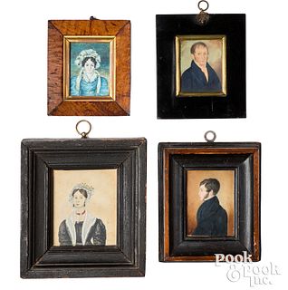 Four miniature portraits, 19th c.